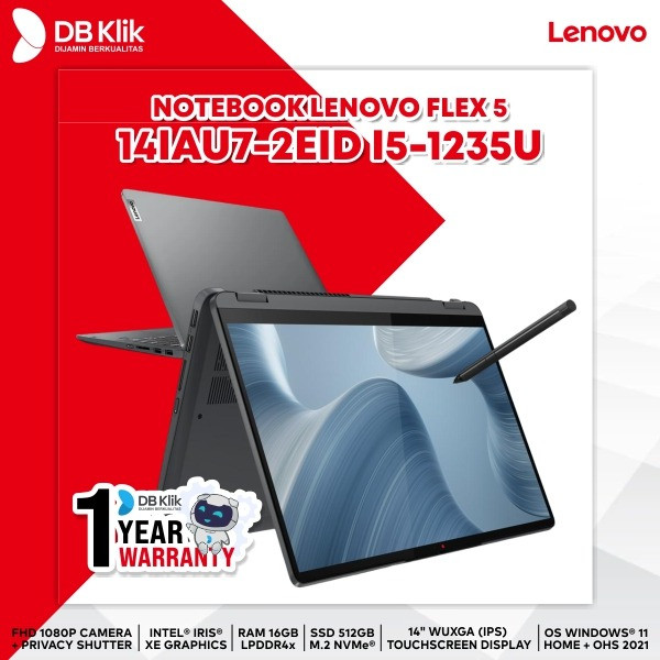 Notebook Lenovo Flex 5 14IAU7-2EID i5-1235U 16/512Gb W11+OHS 14" Touch