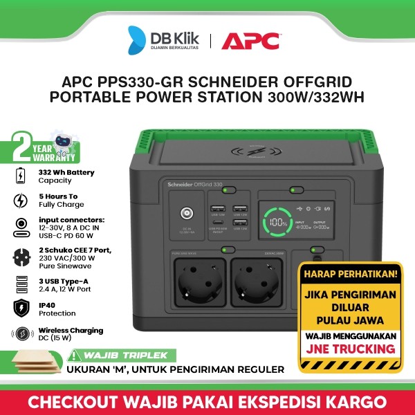 APC PPS330-GR Schneider OffGrid Portable Power Station 300W/332Wh Lithium-ion Pure Sinewave, 2 Schuko, 3 USB-A, 1 USB-C, Wireless Charger