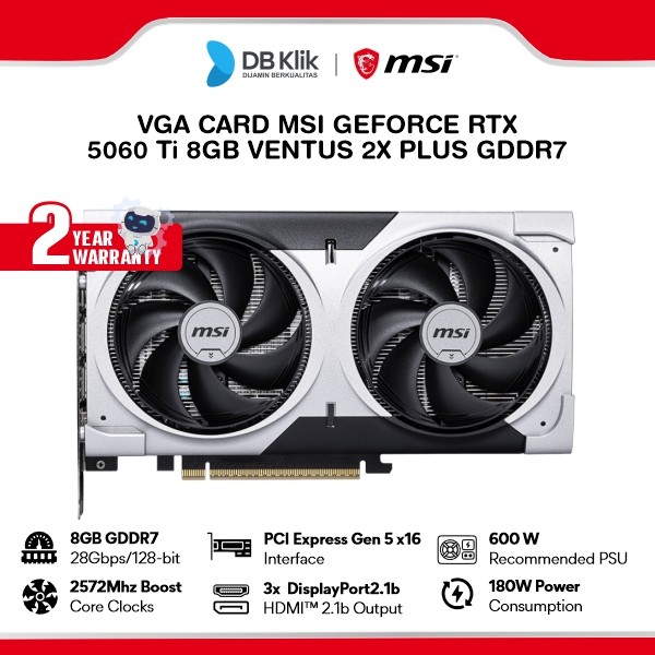 MSI VGA Card GeForce RTX 5060 Ti 8GB VENTUS 2X PLUS GDDR7 - VGA RTX 5060 Ti