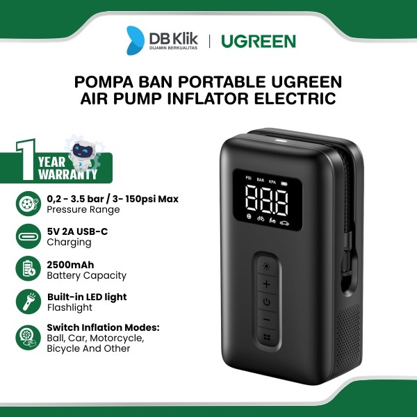 Air Pump UGreen Inflator Electric Portable Pompa Ban - Black (15951)
