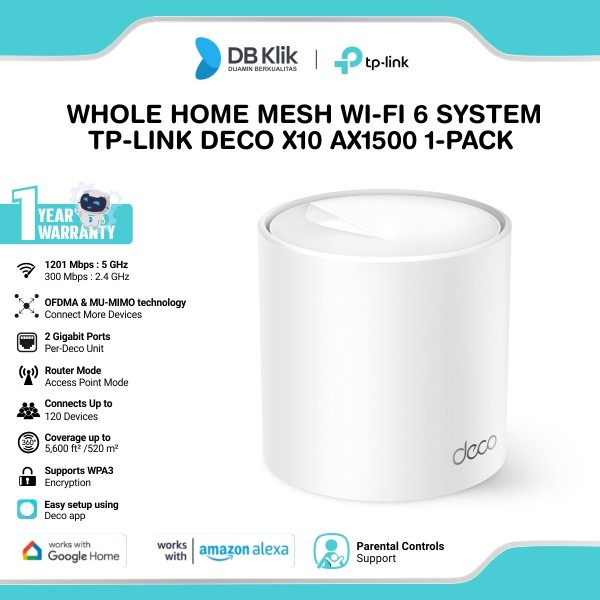 Whole Home Mesh Wi-Fi TP-Link DECO X10 Wi-Fi 6 Dual Band 2.4GHz and 5GHz AX1500 Gigabit Ports ( 1-Pack )
