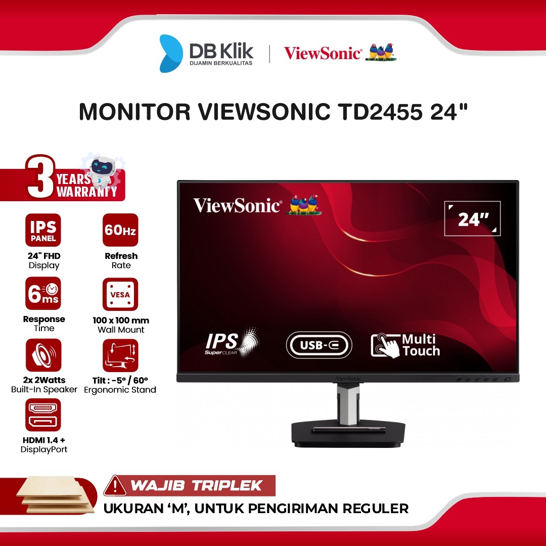 Monitor VIEWSONIC TD2455 24" FHD IPS 60Hz 6ms Built in Speaker HDMI DP USB B USB C