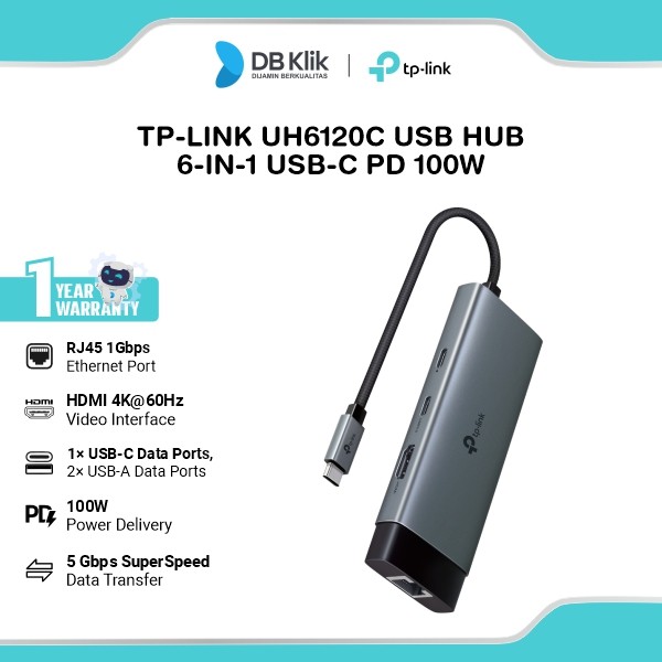 TP-Link UH6120C USB Hub 6 in 1 USB-C PD 100W RJ45 HDMI