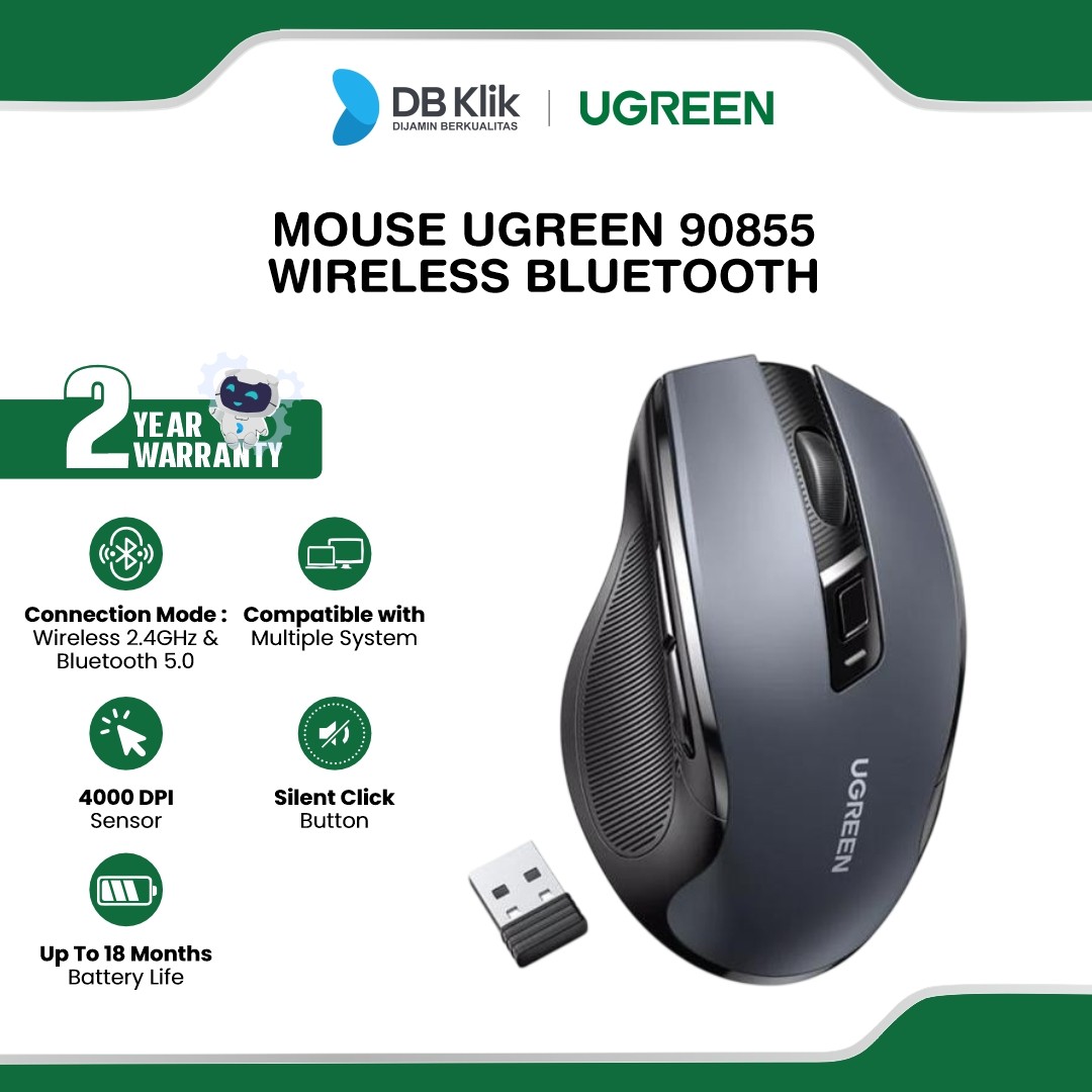 Mouse UGreen Wireless Bluetooth 4000DPI Silent Click Ergonomic (90855)