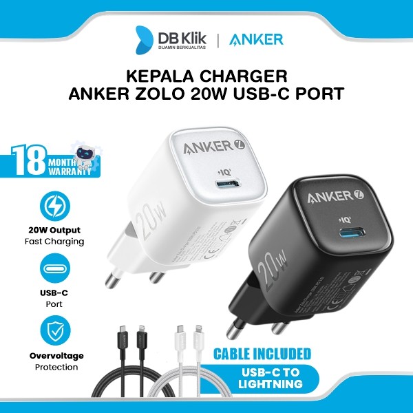Charger Set Anker Zolo 20W with USB-C to Lightning Cable - 3FT/0.9M - B2699