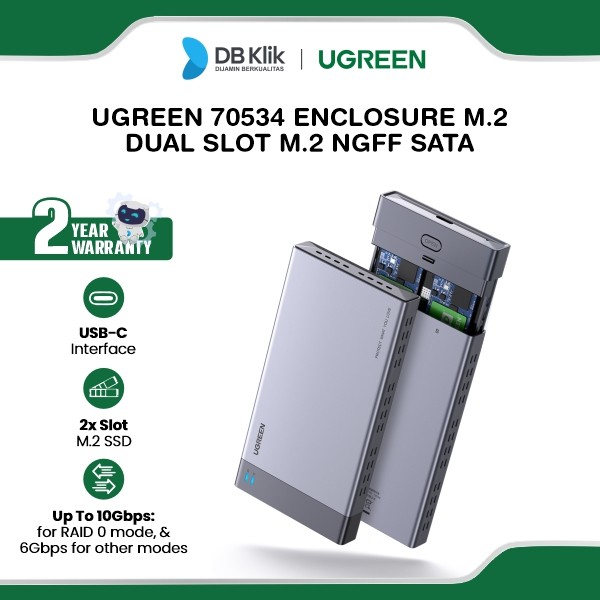 UGreen Enclosure M.2 Dual Slot M.2 NGFF SATA (70534)