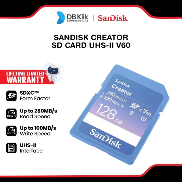 Sandisk Creator SD Card 128GB UHS-II V60