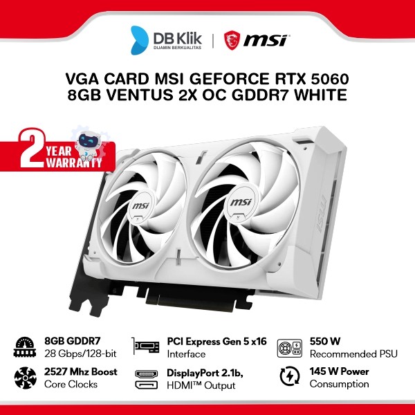 MSI VGA Card GeForce RTX 5060 8GB VENTUS 2X OC GDDR7 WHITE - VGA RTX 5060
