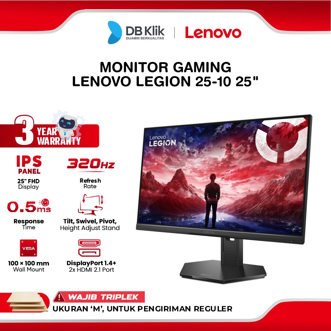 Monitor Gaming Lenovo Legion 25-10 25" IPS FHD 320Hz 0.5ms AMD FreeSync + G-Sync HDR10 Full Ergonomic Stand HDMI DP