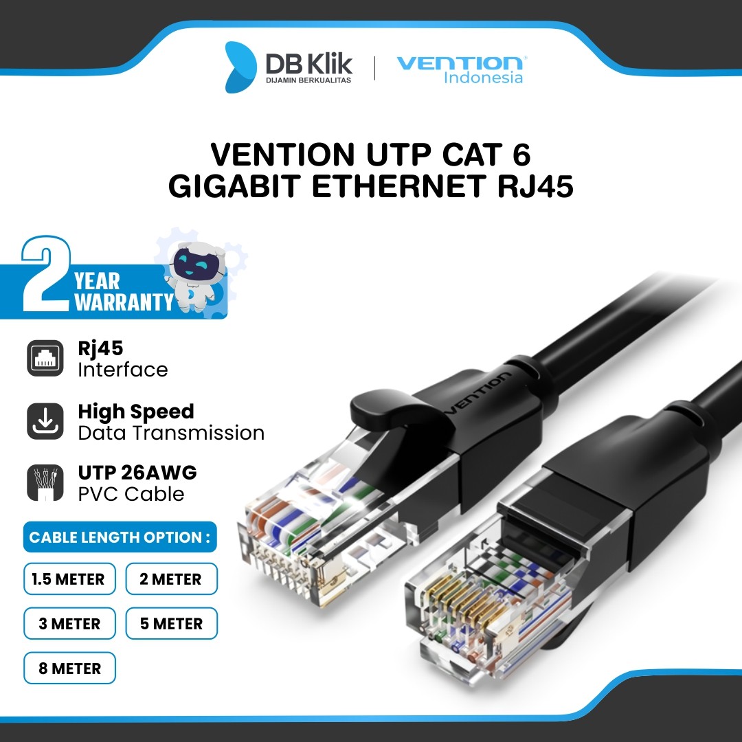 Kabel LAN Vention UTP Cat 6 Gigabit Ethernet RJ45 Male to Male - Kabel LAN UTP Cat 6 Gigabit 10M / 20M / 25M / 35M Black IBEB