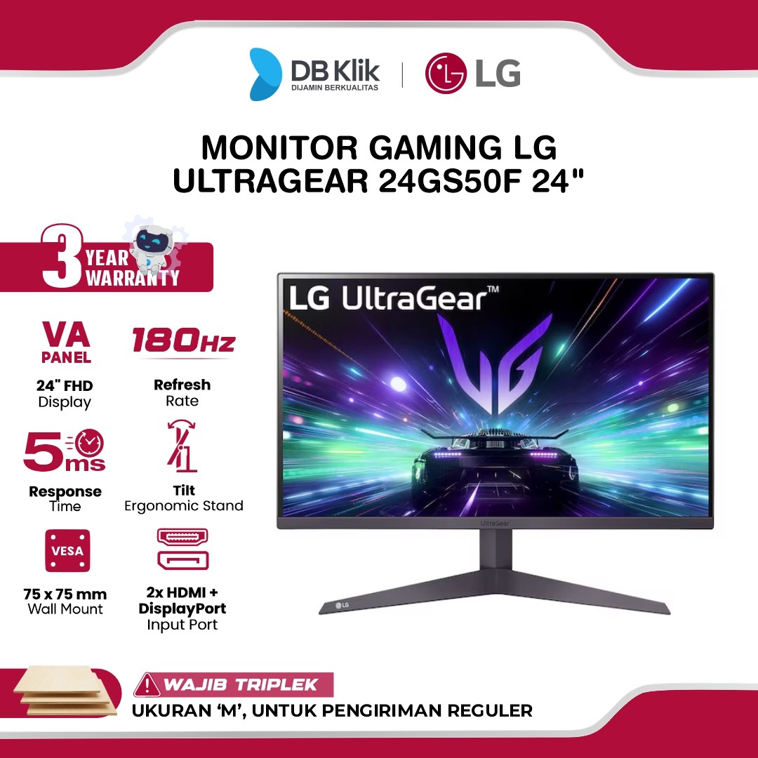 Monitor Gaming LG UltraGear 24GS50F 24" FHD VA 180Hz 5ms AMD FreeSync HDMI DP