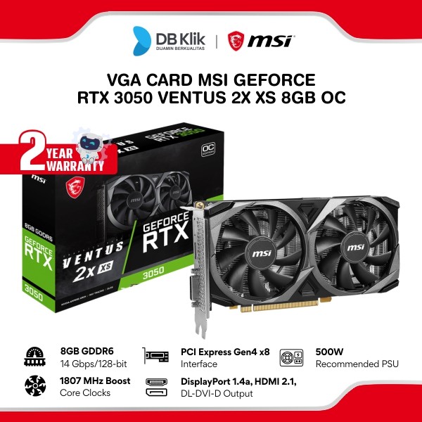 VGA Card MSI GeForce RTX 3050 VENTUS 2X XS 8GB OC GDDR6 HDMI DP DVI - VGA RTX 3050