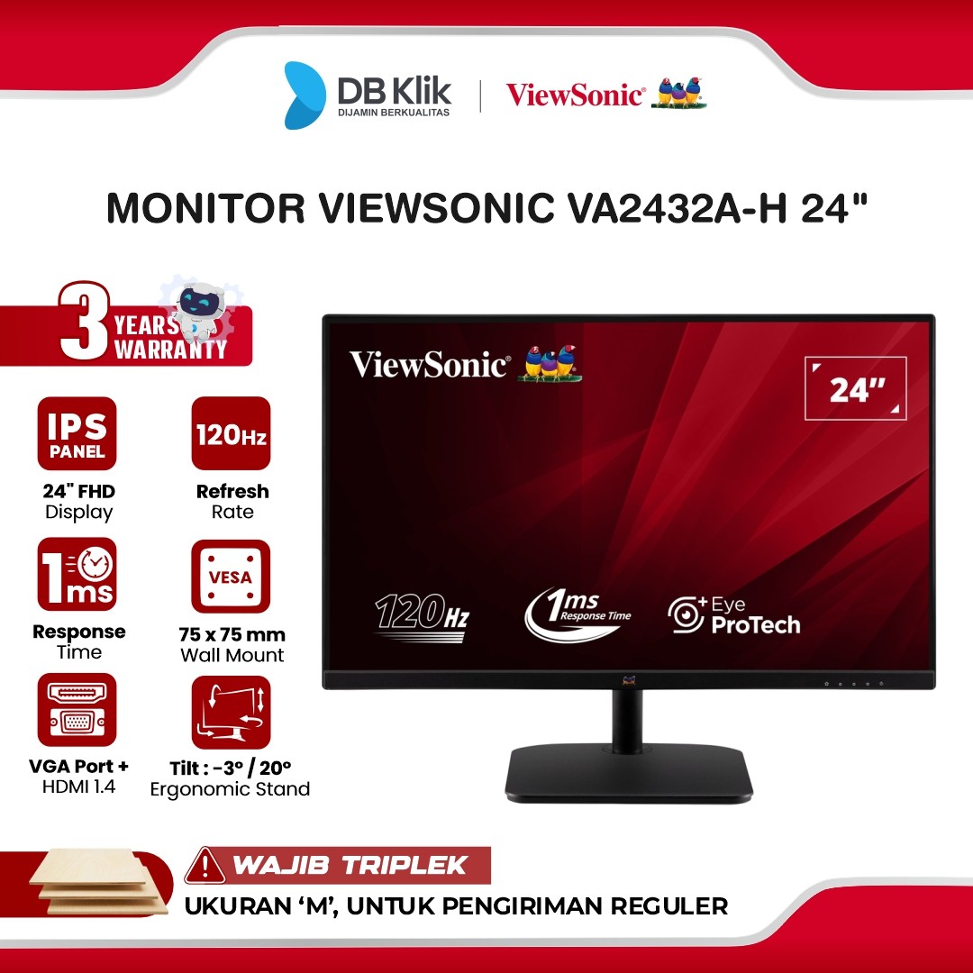 Monitor VIEWSONIC  VA2432A-H 24" FHD IPS 120Hz 1ms HDMI VGA