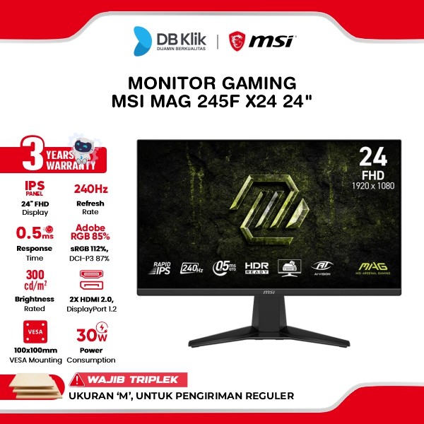 Monitor Gaming MSI MAG 245F X24 24" FHD Rapid IPS 240Hz 0.5ms Adaptive Sync HDR Ready HDMI DP