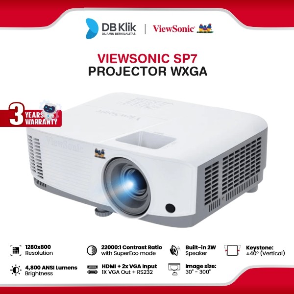 VIEWSONIC SP7 Projector WXGA 4800 Lumens Built in Speaker HDMI VGA