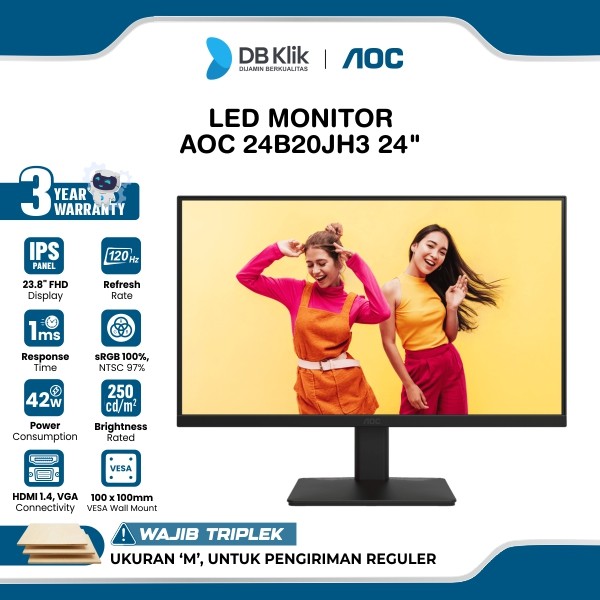 LED Monitor AOC 24B20JH3 24" IPS FHD 120Hz 1ms AdaptiveSync HDMI VGA