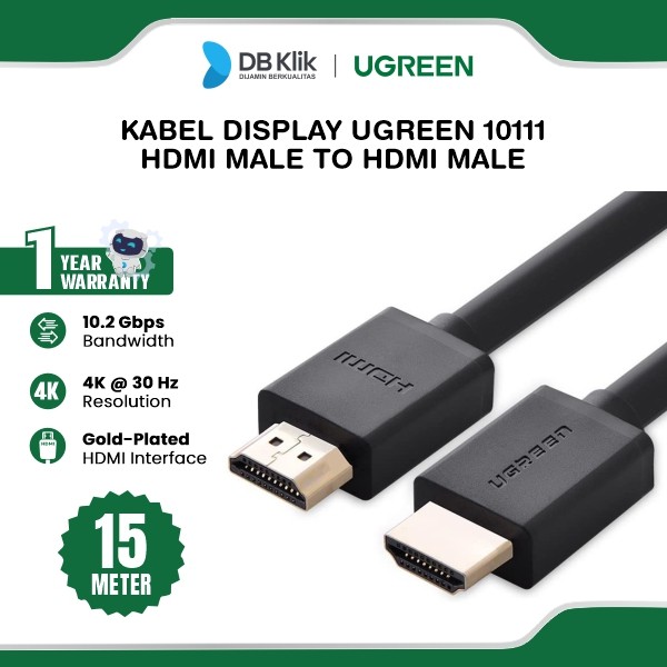 Kabel Display UGreen HDMI Male to Male 4K UHD - 15M, Black (10111)