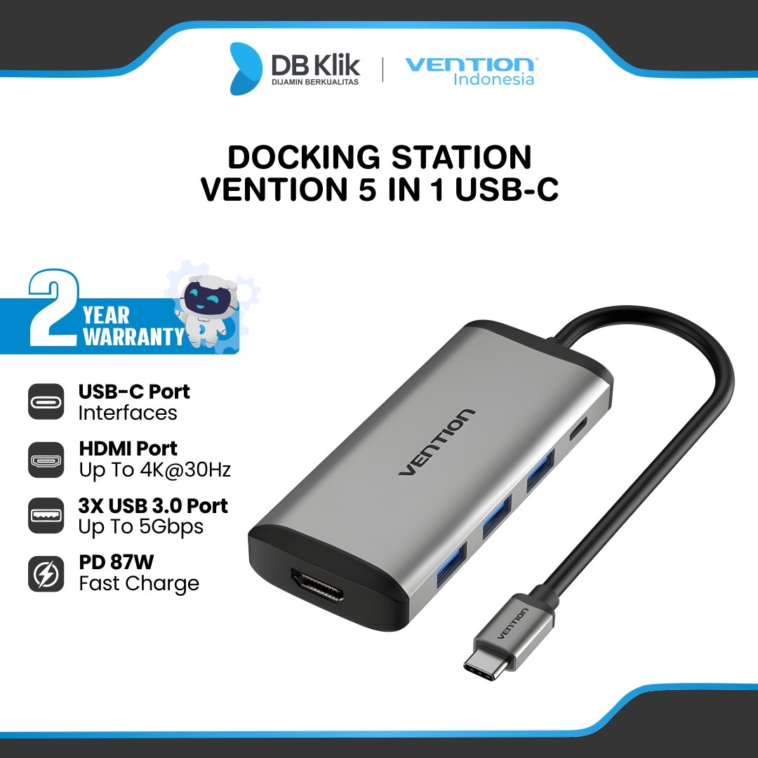 Docking Station Vention 5 in 1 USB C to HDMI Thunderbolt HDMI PD-Vention - Docking Station 5 in 1 Gray Metal CNBHB