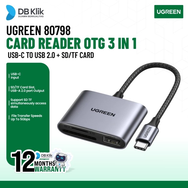 Card Reader UGreen OTG 3 in 1 USB-C to USB 2.0 + SD/TF Card (80798)