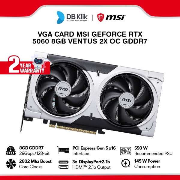 MSI VGA Card GeForce RTX 5060 8GB VENTUS 2X OC GDDR7 - VGA RTX 5060