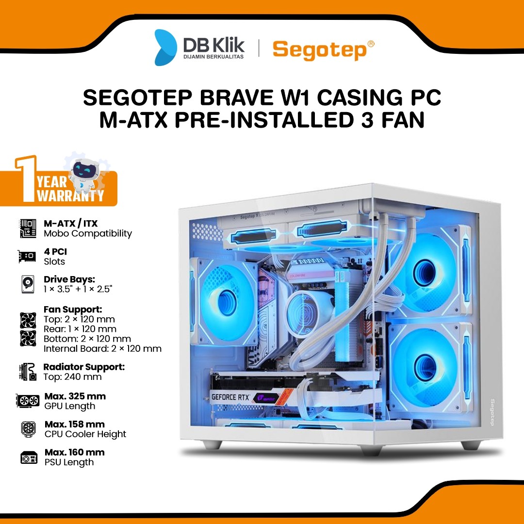 SEGOTEP BRAVE W1 Casing PC M-ATX Pre-Installed 3 Fan - White