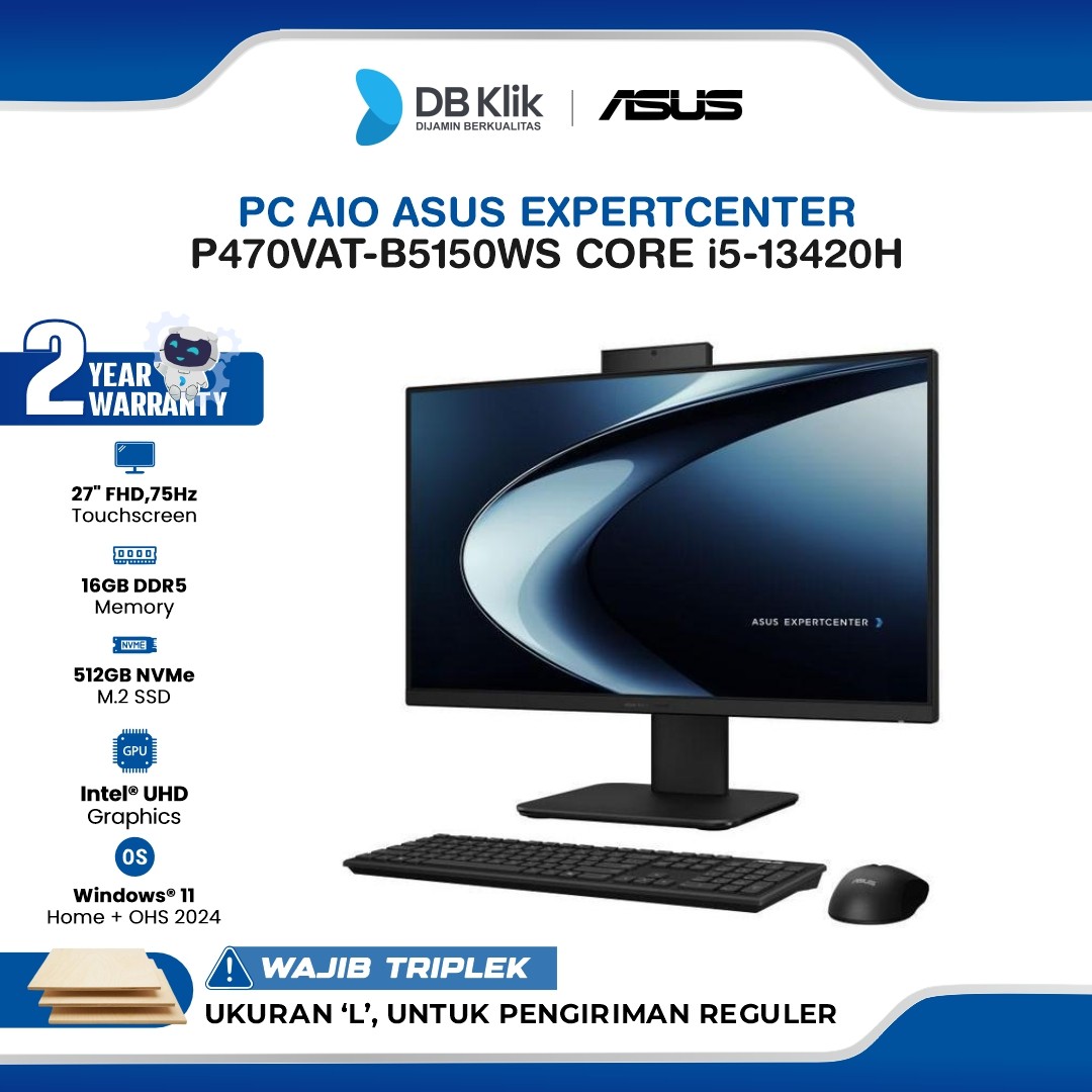 PC AIO ASUS ExpertCenter P470VAT-B5150WS INTEL Core i5-13420H 16GB DDR5/512GB M.2 NVMe INTEL UHD Windows 11 Home + Microsoft Office Home 2024 27" FHD Touch Screen - Black