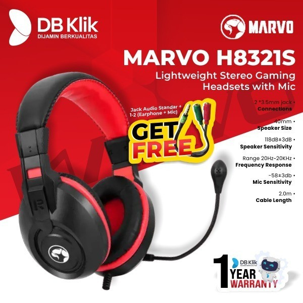 Jual Headset Gaming Marvo H8321S Lightweight Stereo Wired with Mic