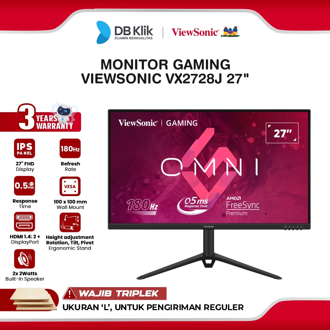 Monitor VIEWSONIC VX2728J 27" FHD IPS 180Hz 0.5ms Built in Speaker HDR 10 Full Ergonomic Stand HDMI DP