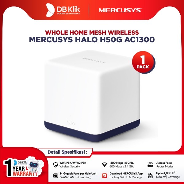 Whole Home Mesh Wireless MERCUSYS Halo H50G Gigabit AC1300 (1-pack)
