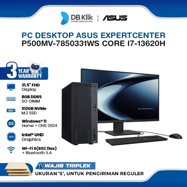 ASUS ExpertCenter P500MV-7850331WS PC Desktop INTEL Core i7-13620H 8GB DDR5 512GB M.2 NVMe INTEL UHD Windows 11 Home + Microsoft Office Home 2024 with LED Monitor ASUS C2221HF 21.5" FHD