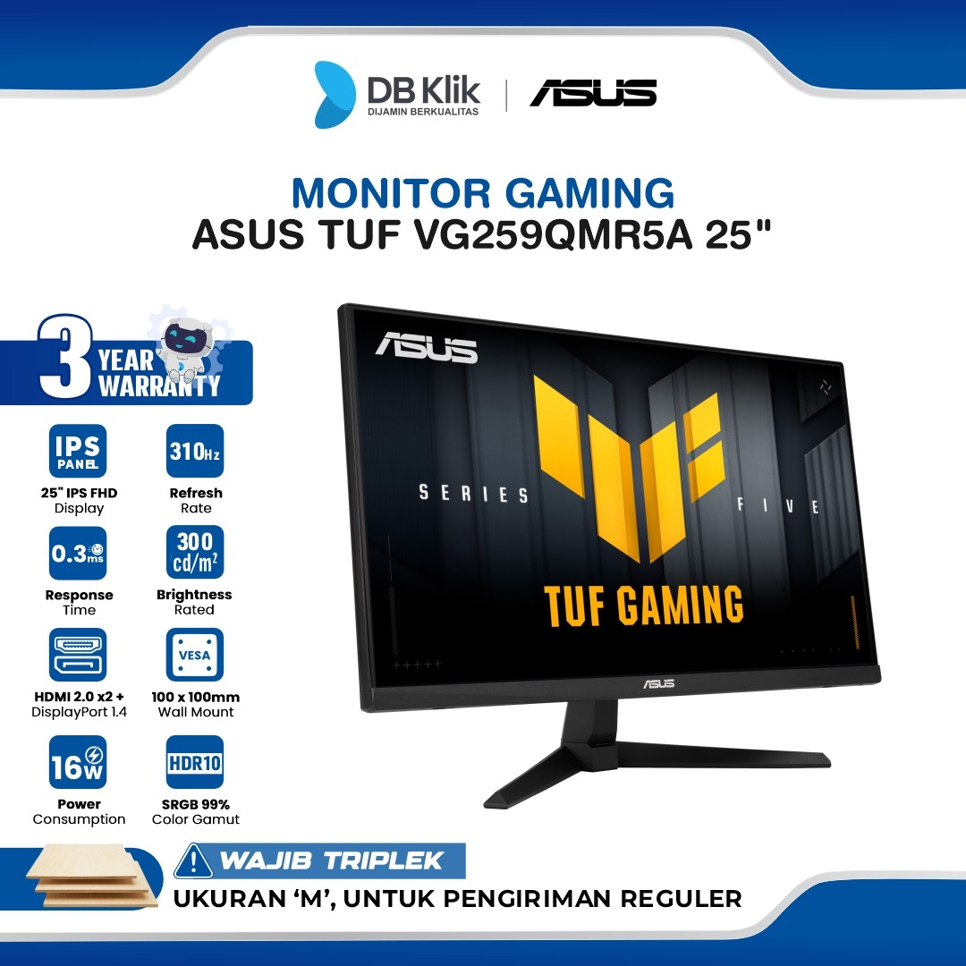 Monitor Gaming ASUS TUF VG259QMR5A 25" IPS FHD 310Hz 0.3ms AMD FreeSync + NVIDIA G-Sync HDR10 Built in Speaker HDMI DP
