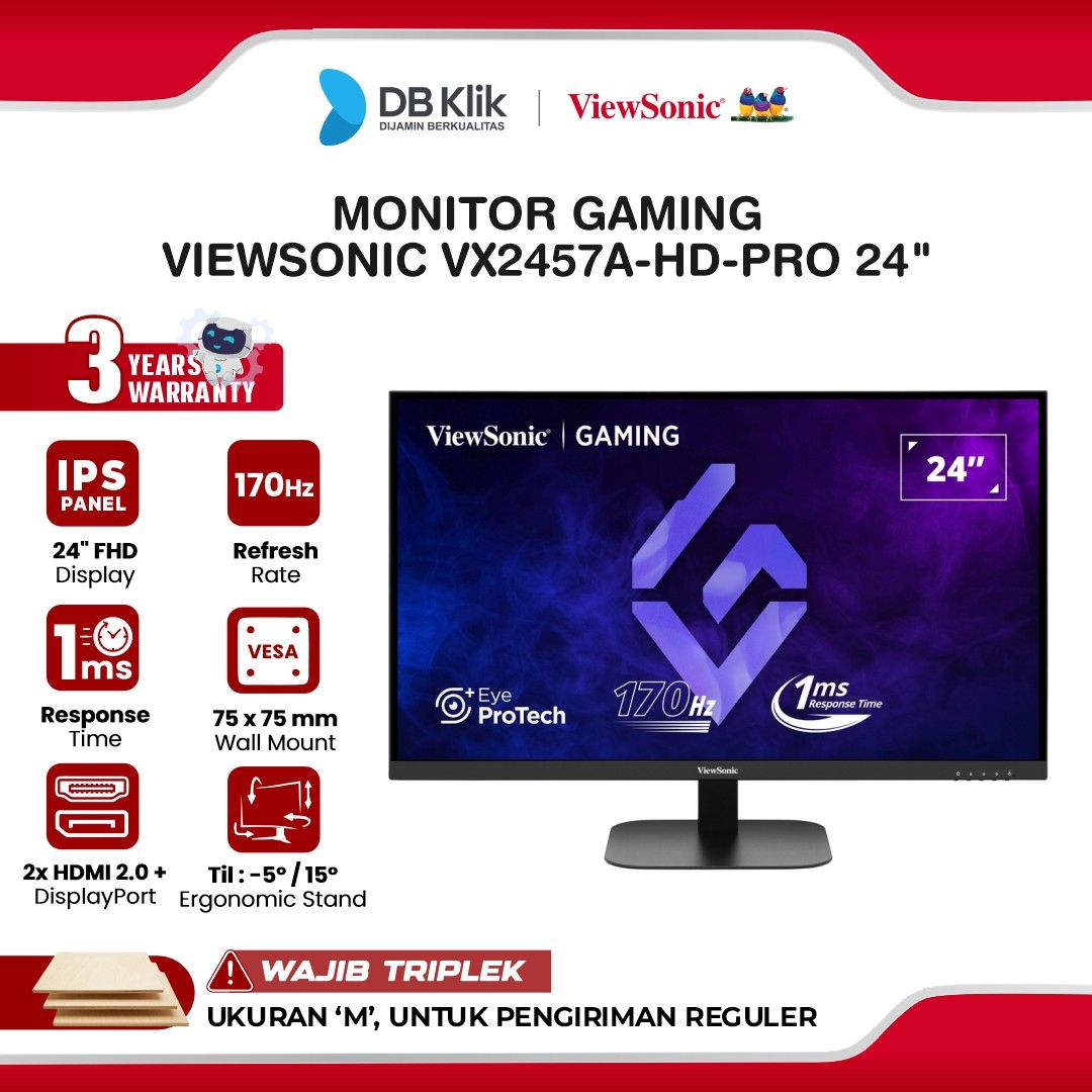 Monitor Gaming ViewSonic VX2457A-HD-PRO 24" FHD IPS 170Hz 1ms AMD FreeSync HDR10 HDMI DP