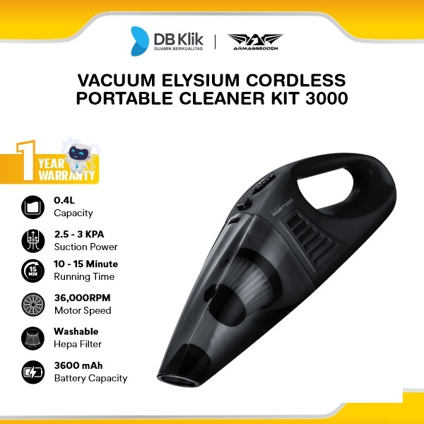 Vacuum Elysium Cordless Portable Cleaner Kit 3000 3KPA 3600mAh - Black