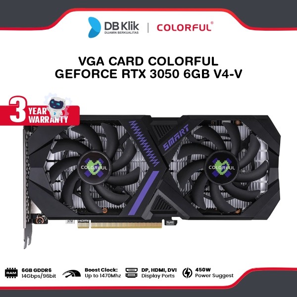 VGA Card COLORFUL GeForce RTX 3050 6GB V4-V GDDR6 HDMI DP DVI - VGA RTX 3050