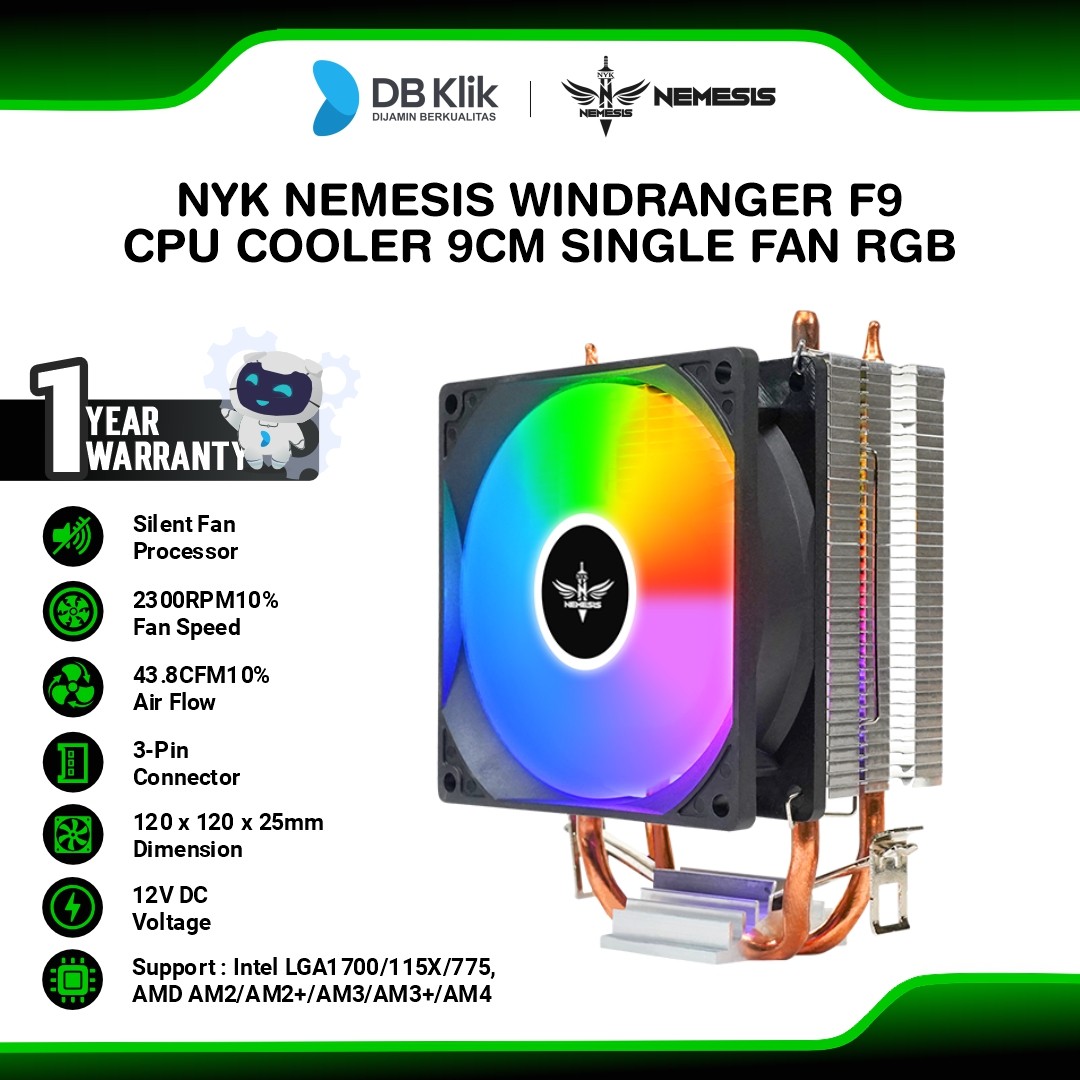 NYK Nemesis Windranger F9 CPU Cooler 9cm Single Fan RGB
