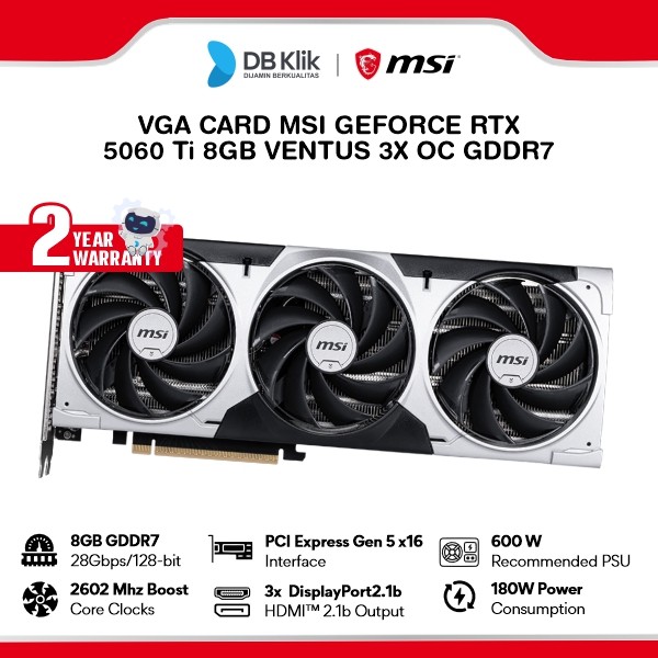 MSI VGA Card GeForce RTX 5060 Ti 8GB VENTUS 3X OC GDDR7- VGA RTX 5060 Ti