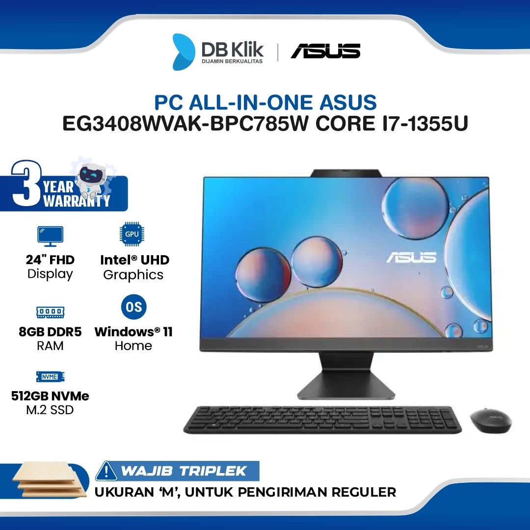 PC AIO ASUS EG3408WVAK-BPC785W INTEL Core i7-1355U 8GB DDR5/512GB M.2 NVMe INTEL UHD Windows 11 Home NO OHS 24" FHD - Black