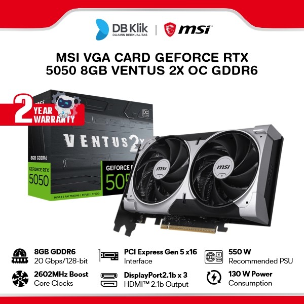 MSI VGA Card GeForce RTX 5050 8GB VENTUS 2X OC GDDR6 - VGA RTX 5050