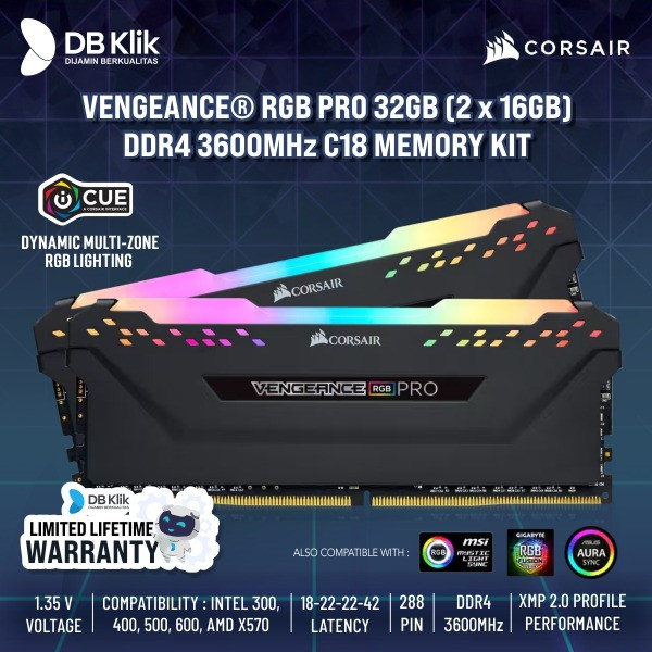 Memory Ram Corsair Vengeance Rgb Pro Ddr4 32GB Kit 3600mhz (16GbX2)