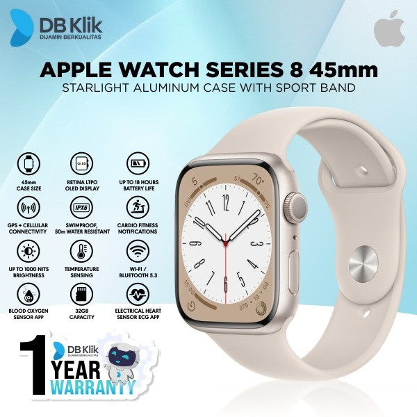 Jual Apple Watch Series 8 GPS 45mm Starlight Aluminium Starlight Sport ...