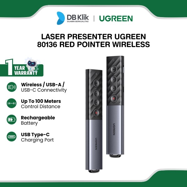 Laser Presenter UGreen Red Pointer Wireless Dual Koneksi USB A USB C (80136)
