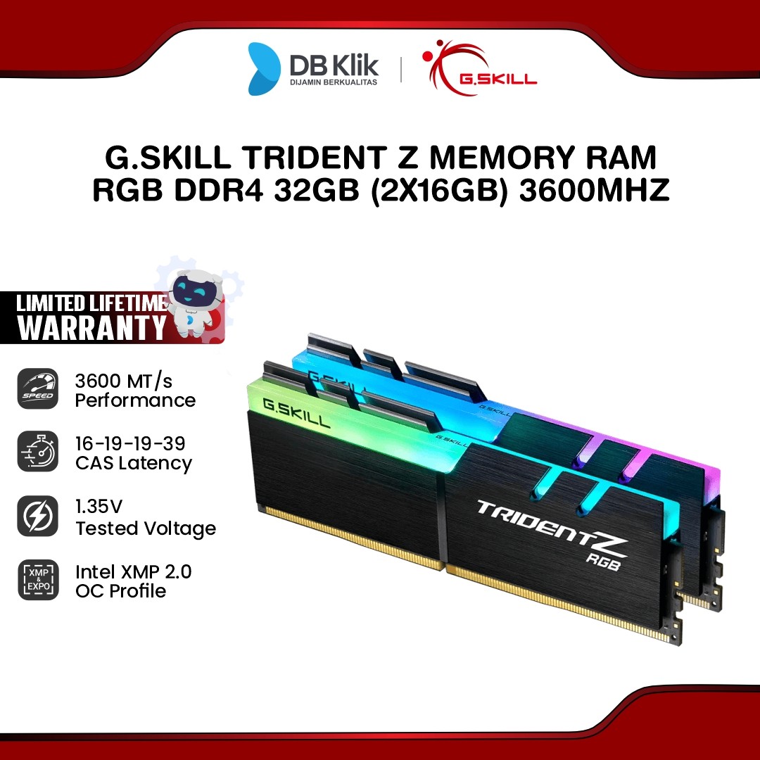 G.SKill Trident Z Memory RAM RGB DDR4 32GB (2x16GB) 3600MHz - Black