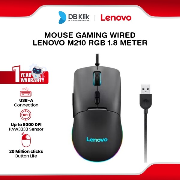 Lenovo M210 Mouse Gaming Wired 8000DPI RGB - Black