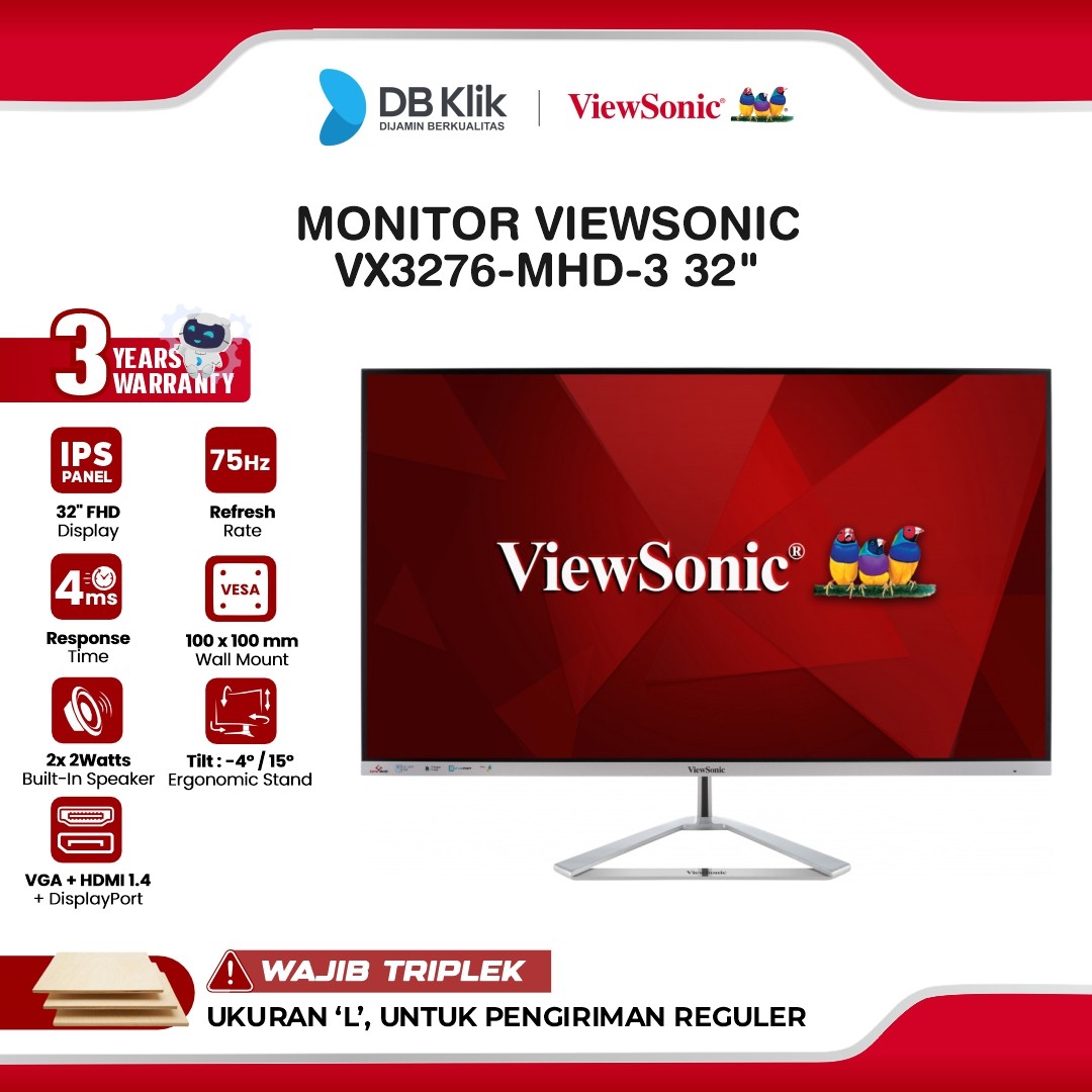 Monitor VIEWSONIC VX3276-MHD-3 32" FHD IPS 75Hz 4ms Built in Speaker HDR 10 HDMI VGA DP