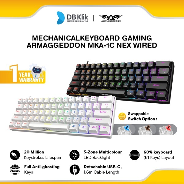 Keyboard Gaming Armaggeddon MKA-1C NEX Mechanical 60% Wired Hotswappable