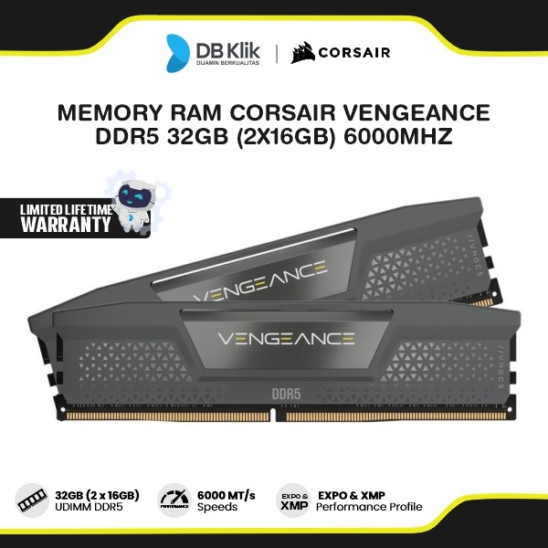 Memory RAM CORSAIR VENGEANCE DDR5 32GB (2X16GB) 6000MHz - Black