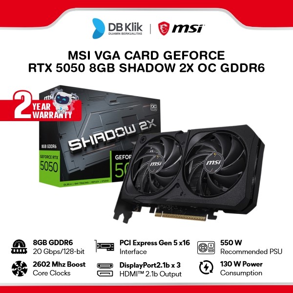 MSI VGA Card GeForce RTX 5050 8GB SHADOW 2X OC GDDR6 - VGA RTX 5050
