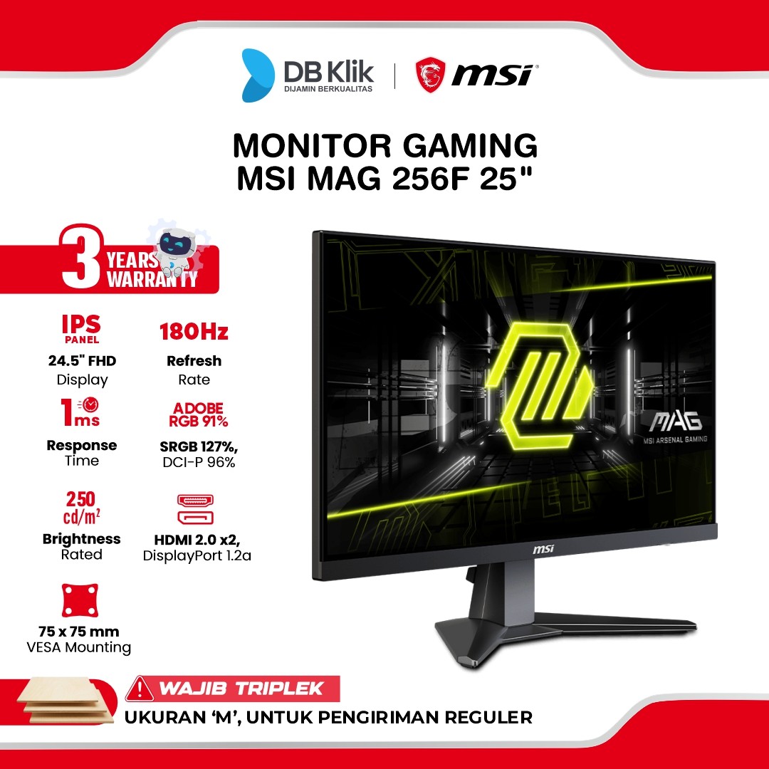 Monitor Gaming MSI MAG 256F 25" FHD Rapid IPS 180Hz 1ms HDMI DP