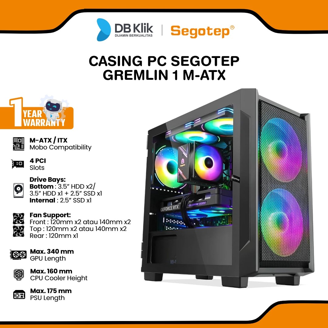 Casing PC Segotep GREMLIN 1 M-ATX Pre-Installed 3 Fan - Black