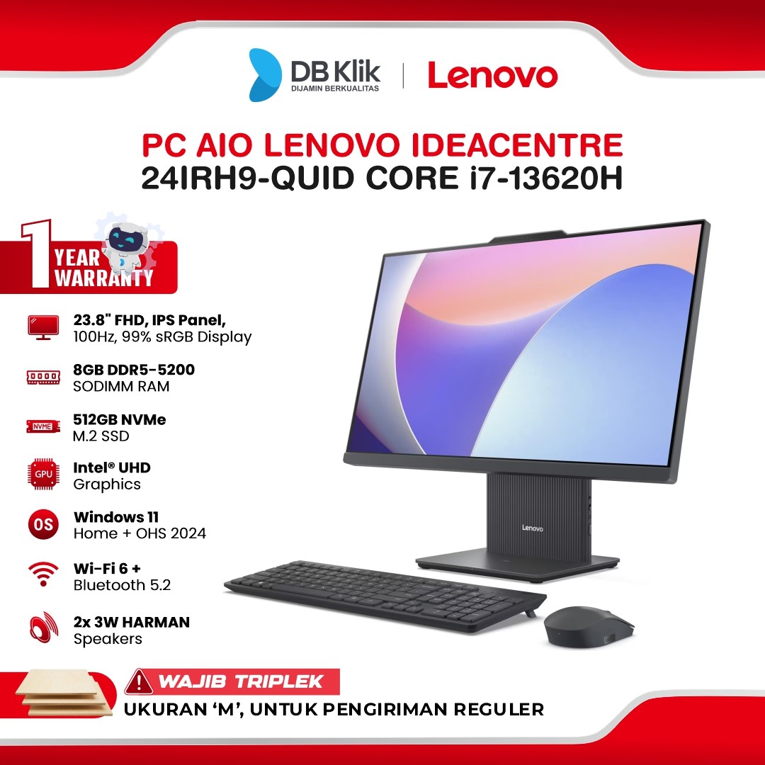 PC AIO Lenovo IdeaCentre 24IRH9-QUID / INTEL Core i7-13620H / 8GB DDR5 / 512GB M.2 / INTEL UHD / NO DVD / WIN 11 Home / OHS 2024 / 23,8 Inch FHD IPS